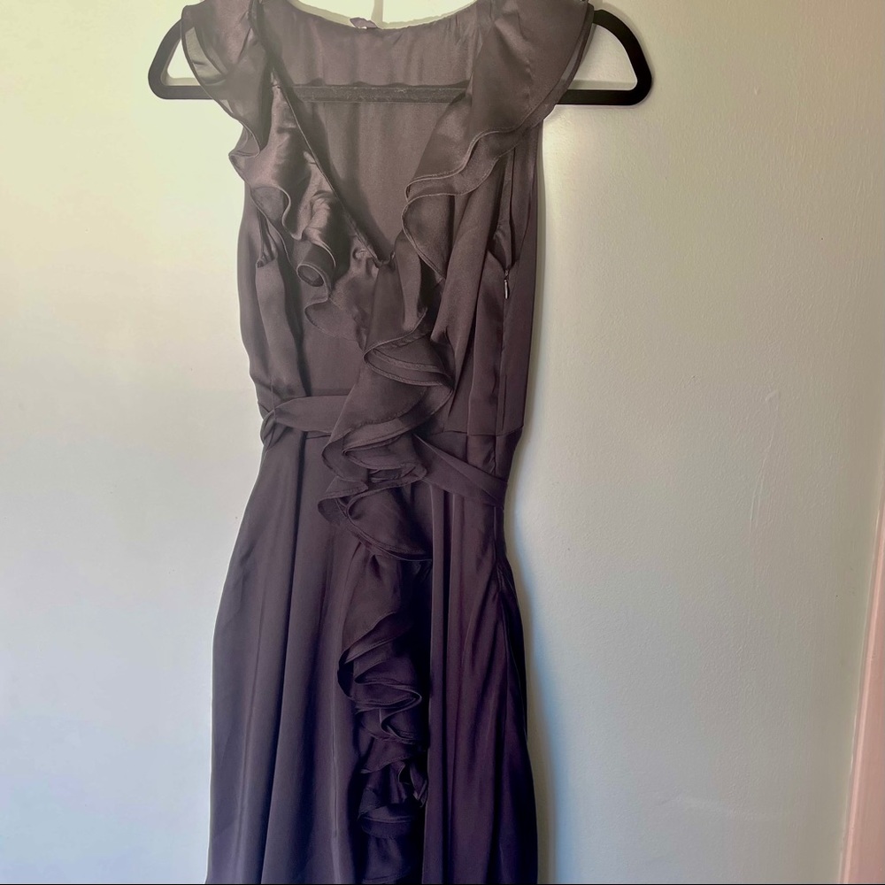 Flirty Silky Black Mini Dress w/ Ruffle, Sz Small